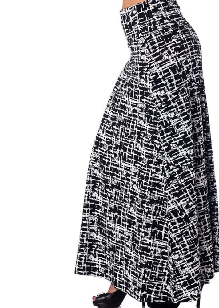 A-3 Black white maxi  Alki'i skirt fold over waistband med